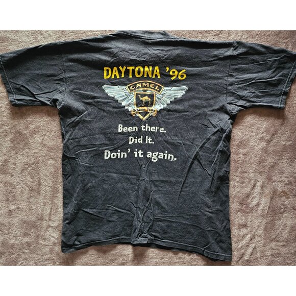 Camel Roadhouse T-Shirt XL American Born Black Cotton Distressed Tee 1996 Dayton - Picture 6 of 8